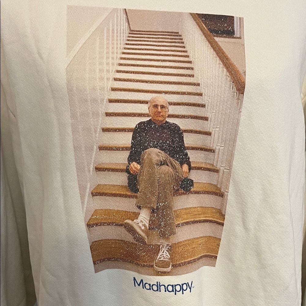 Madhappy Curb Your Enthusiasm Larry David Cream Graphic Crewneck Sweatshirt Rare - Picture 2 of 11